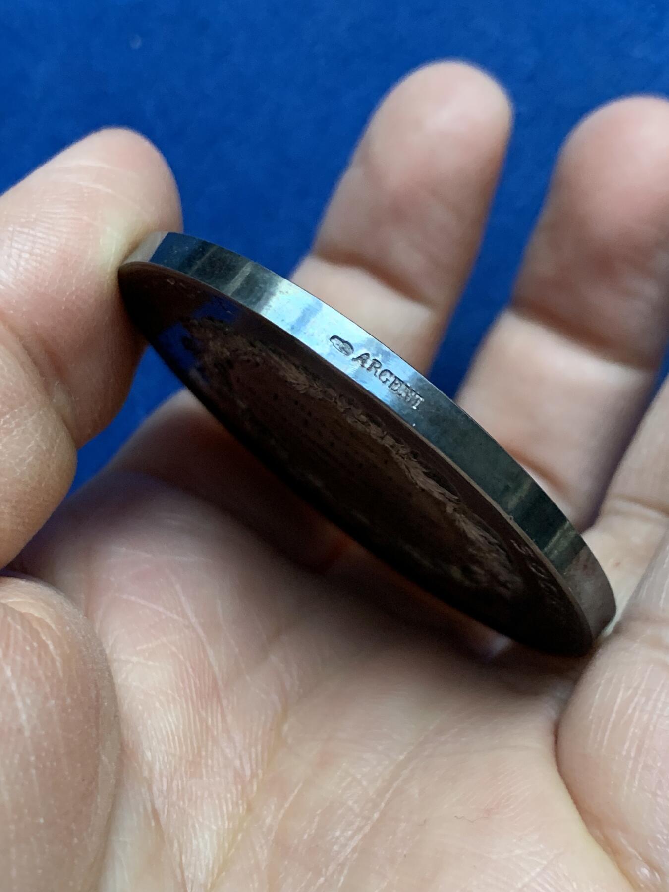 《竞宝斋》第452场 周日，周一 2场连拍 （全场包邮，欢迎送拍） 法国罗讷省职业教育协会纪念大银章 65.45克 50.5mm 丰饶角银 带原盒