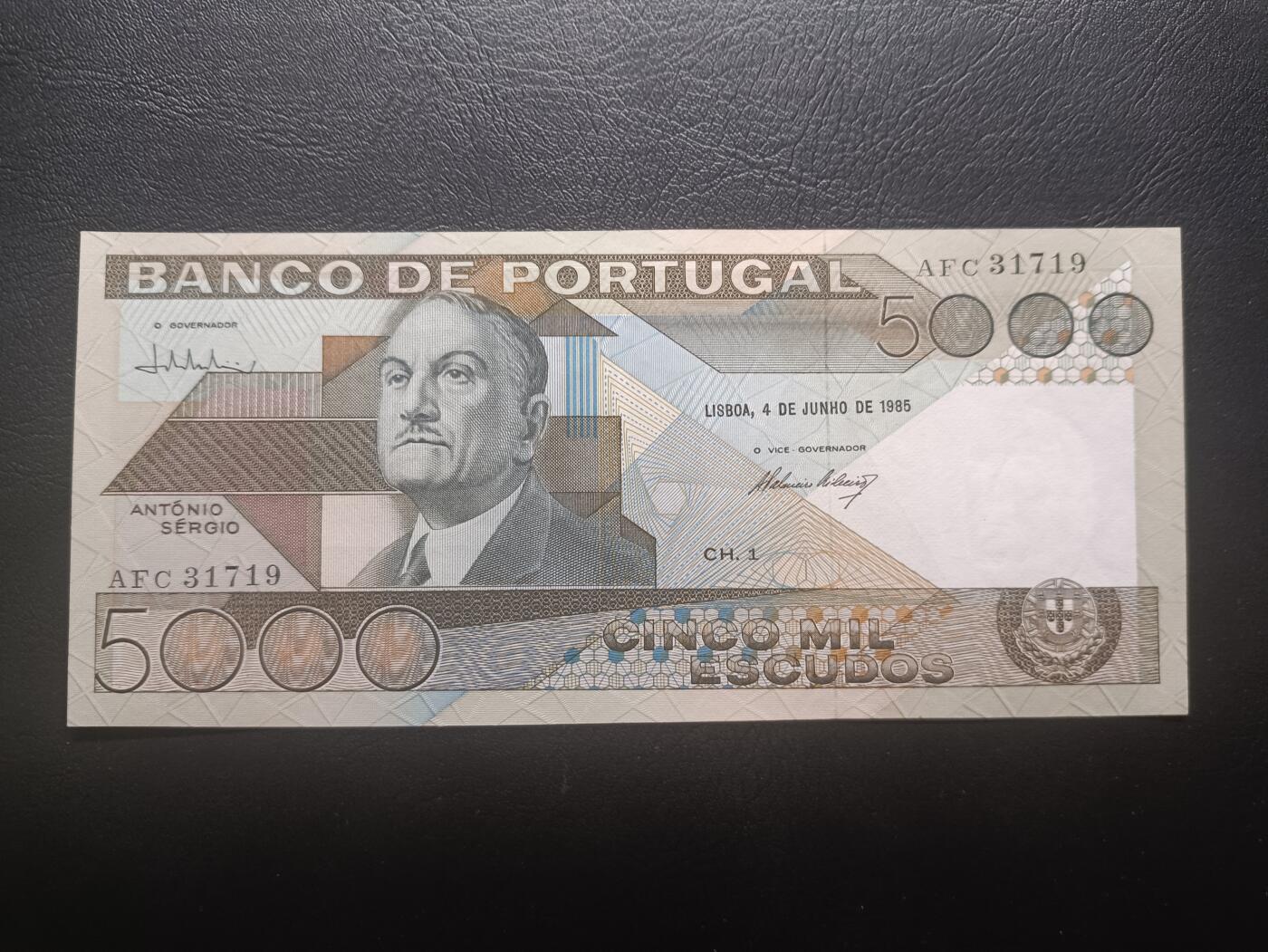 2026首期，总第211期 葡萄牙1985年5000艾斯库多UNC-，哲学家安东尼奥.苏萨，此序列最高面值