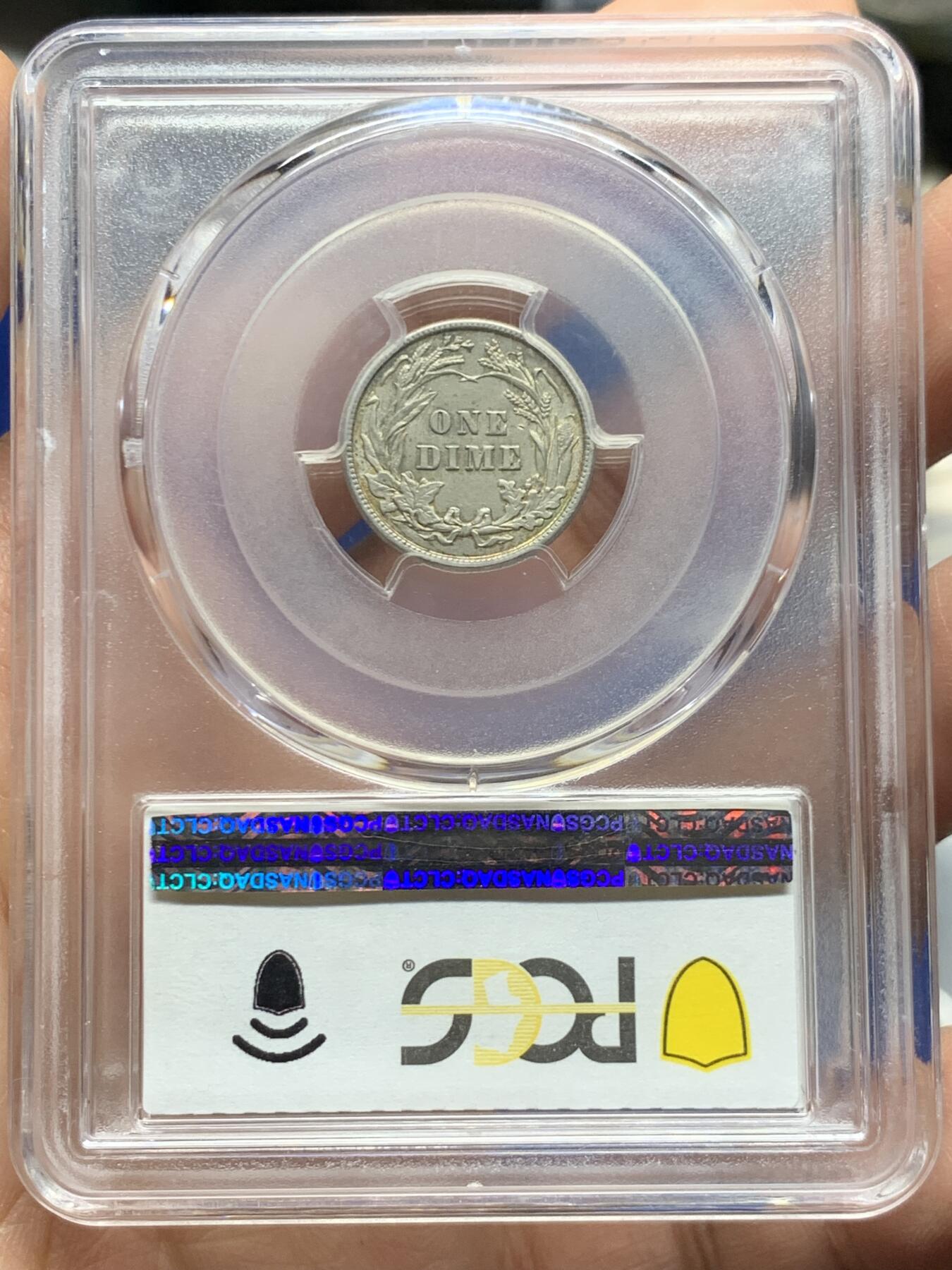 《竞宝斋》第452场 周日，周一 2场连拍 （全场包邮，欢迎送拍） PCGS AU55 美国1913年巴伯dime银币，小巧玲珑。转光和底板俱佳，性价比之选