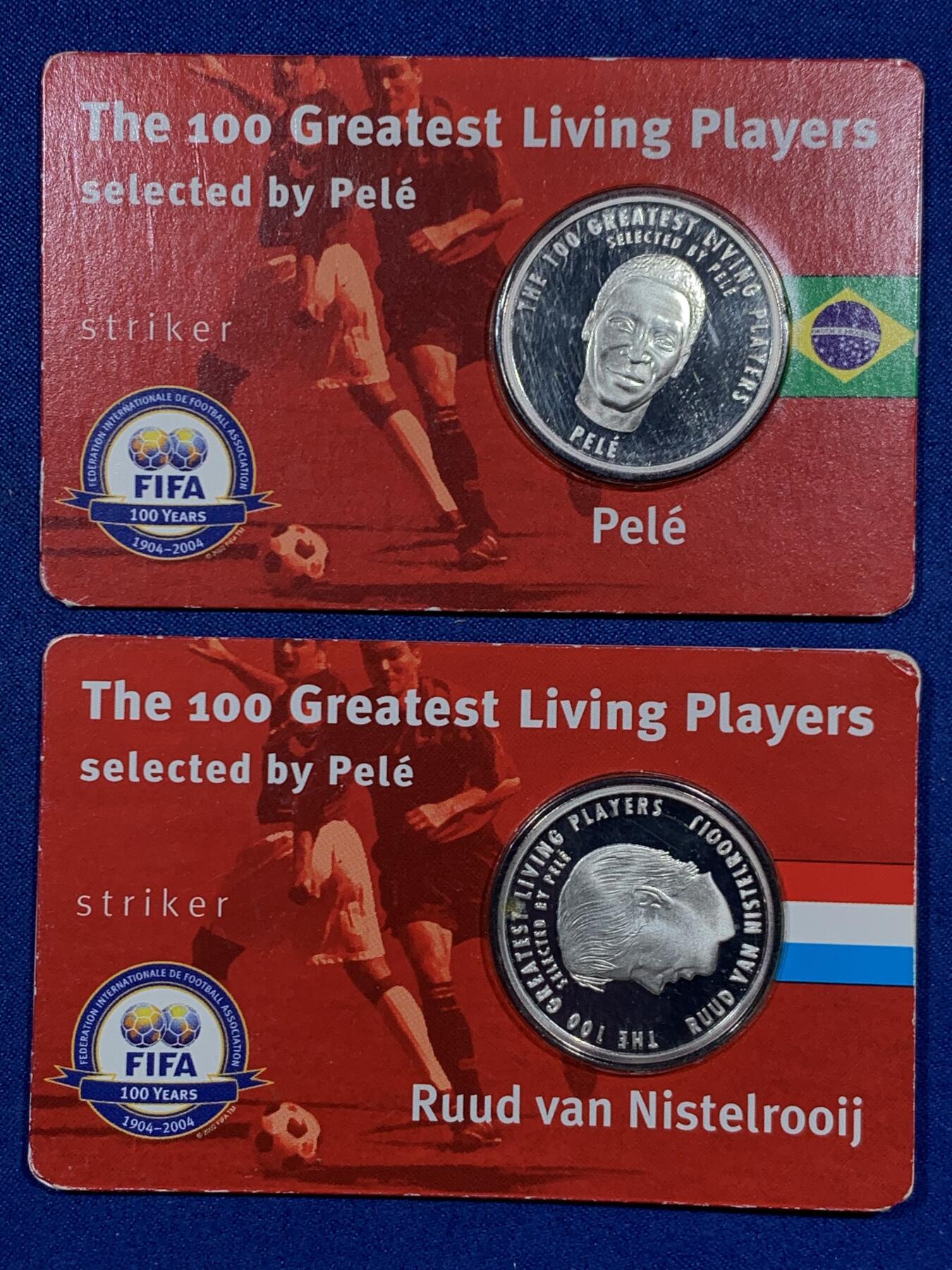 《竞宝斋》第452场 周日，周一 2场连拍 （全场包邮，欢迎送拍） 两枚一组 国际足联(FIFA)百年庆典纪念银章 925银 单枚10克