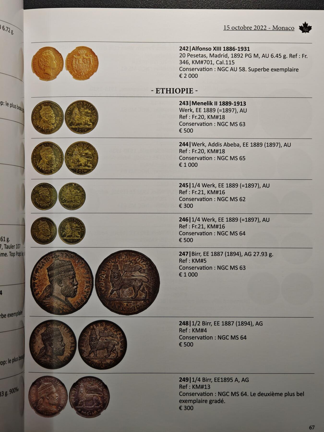 【德藏】世界币章拍卖第159期(元旦专场拍卖) 2022年 MONACO钱币拍卖会图录 全彩铜板纸印刷 全书约224页