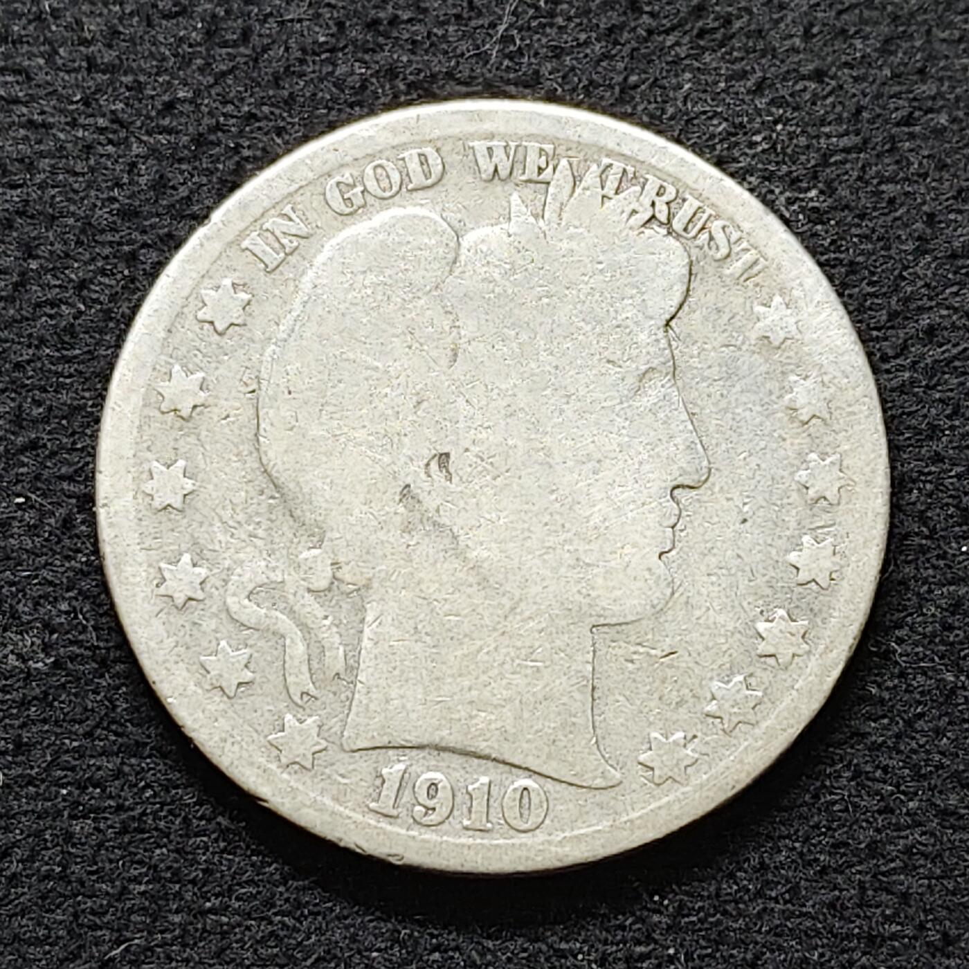 【全场包邮】纯粹捡漏拍491场（免费代拍第28场） 美国1910年巴伯半元（30.6毫米12.5克）银币