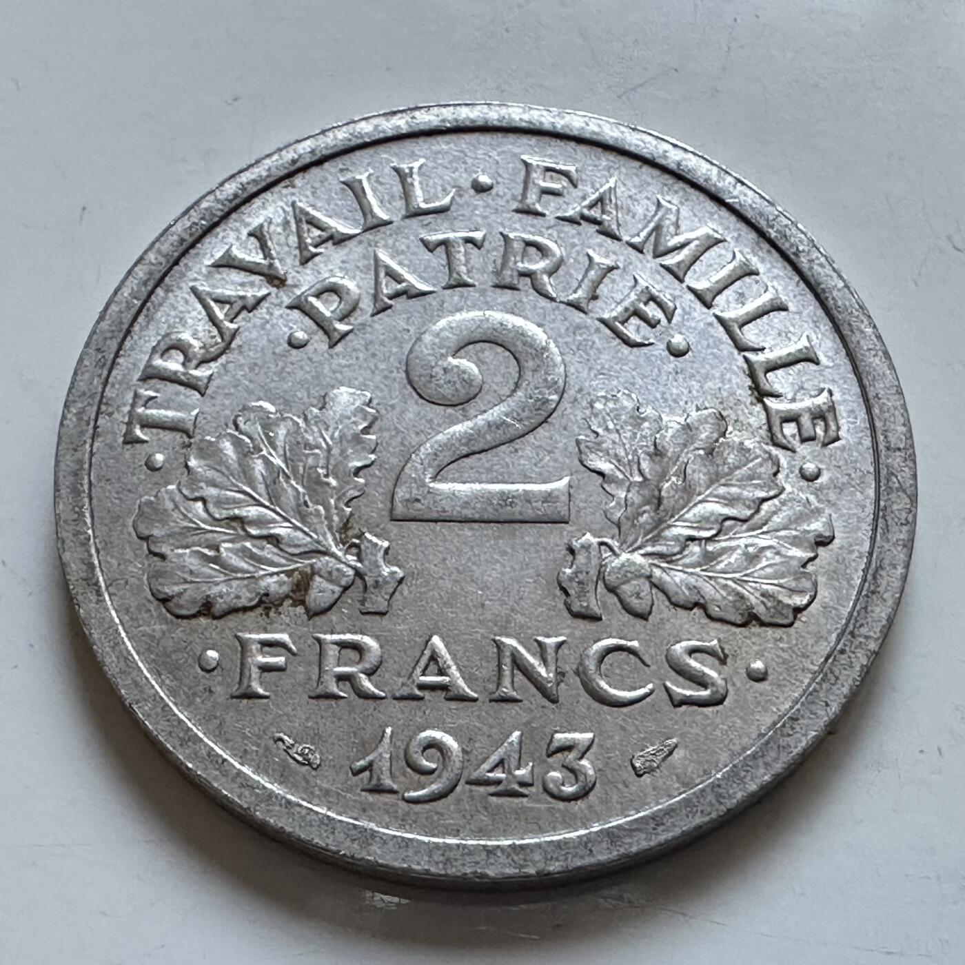 🌹外币初藏🌹🐯2025年第147场  每周二四六晚8️⃣点 接代拍 法国1943年维希政府权斧2法郎 a