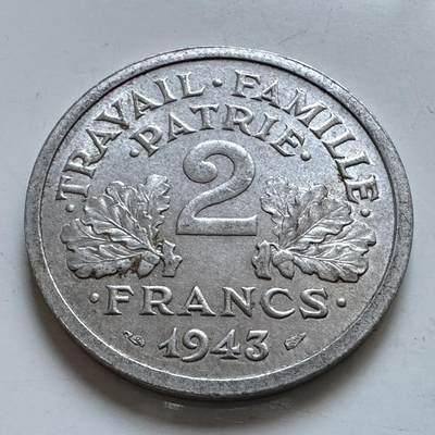 🌹外币初藏🌹🐯2025年第147场  每周二四六晚8️⃣点 接代拍 - 法国1943年维希政府权斧2法郎 a