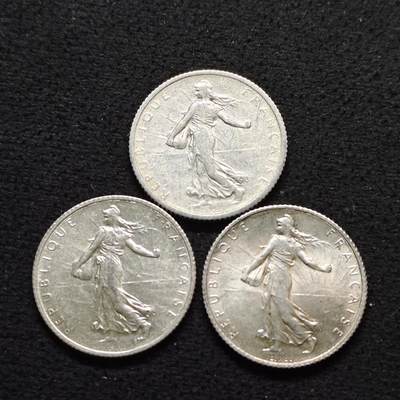【全场包邮】纯粹捡漏拍490场（免费代拍第27场） - 法国1915-1919年播种女神1法郎（23毫米5克）银币3枚一组