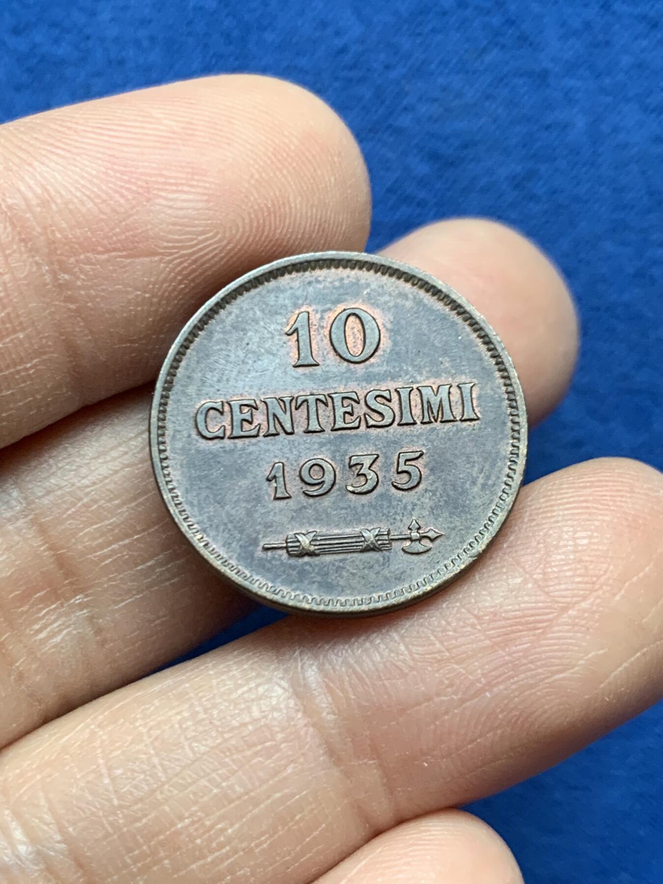 《竞宝斋》第452场 周日，周一 2场连拍 （全场包邮，欢迎送拍） 两枚一组 圣马力诺1935年10分铜币 带光好品