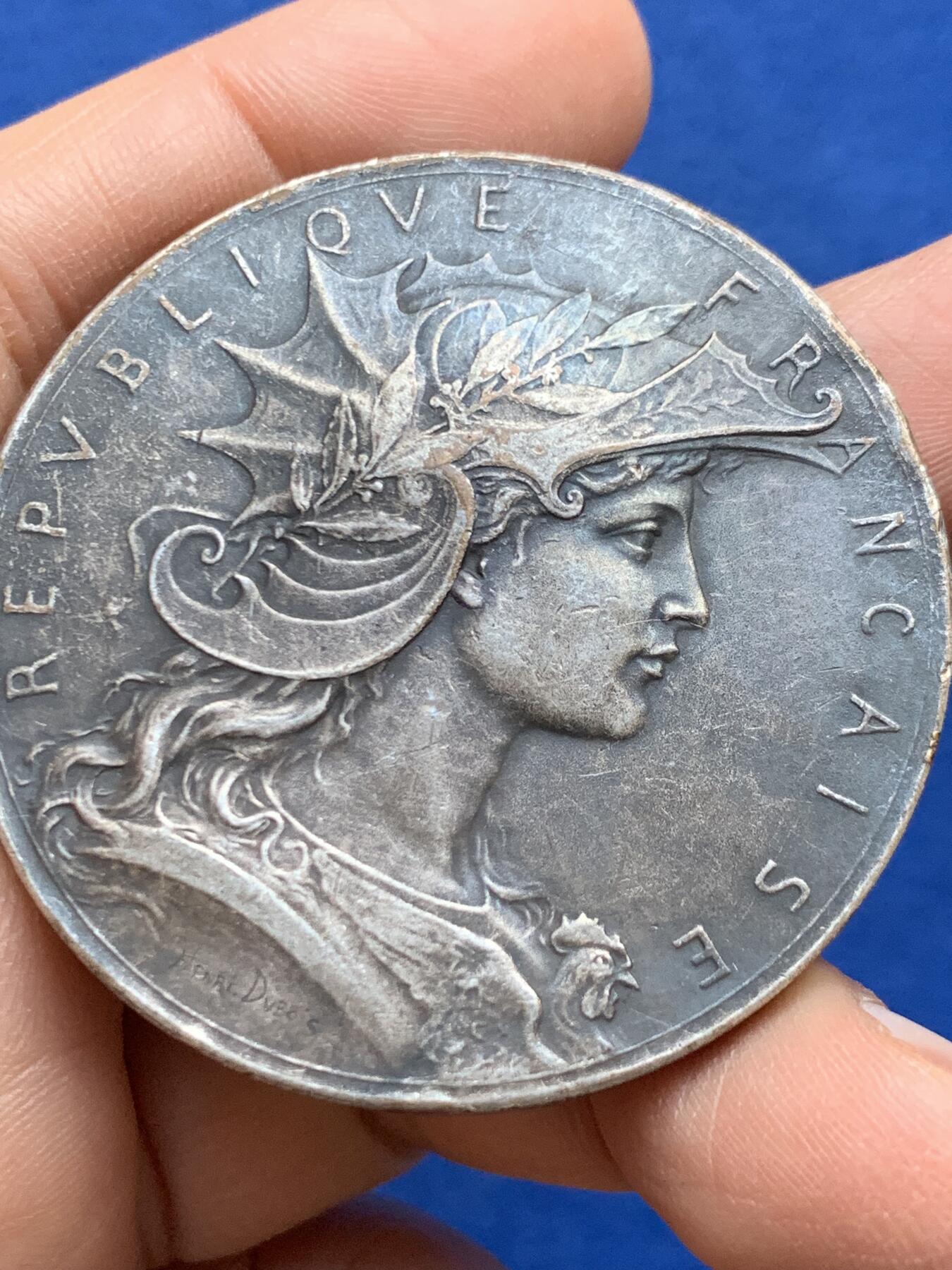 《竞宝斋》第452场 周日，周一 2场连拍 （全场包邮，欢迎送拍） 法国南希射击俱乐部镀银铜章 74.2克 50.4mm 丰饶角铜标