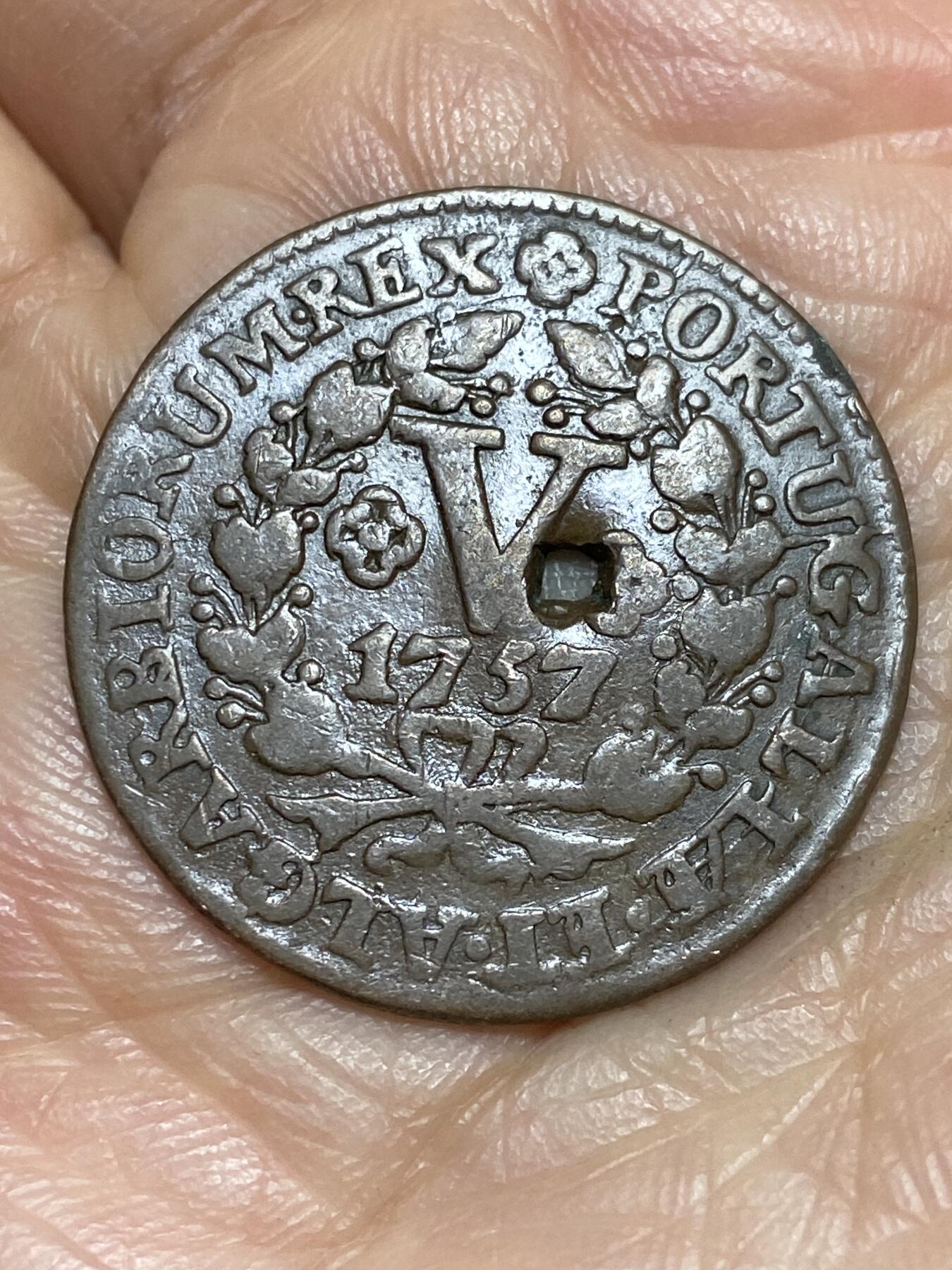 2026年第一场(总第一百七十场）外国好品散币场(免佣金) 穿孔稀少品种古币–葡萄牙王国1757年5瑞斯(若泽一世时期，第二版大字版)