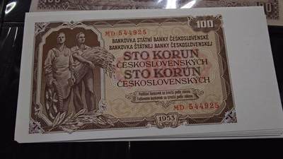 【新年二拍】世界钱币～微拍第222期暨2025年第62期  裸钞专场超低起拍 欢迎参与 - 1953年捷克斯洛伐克100 全新绝品尾号925