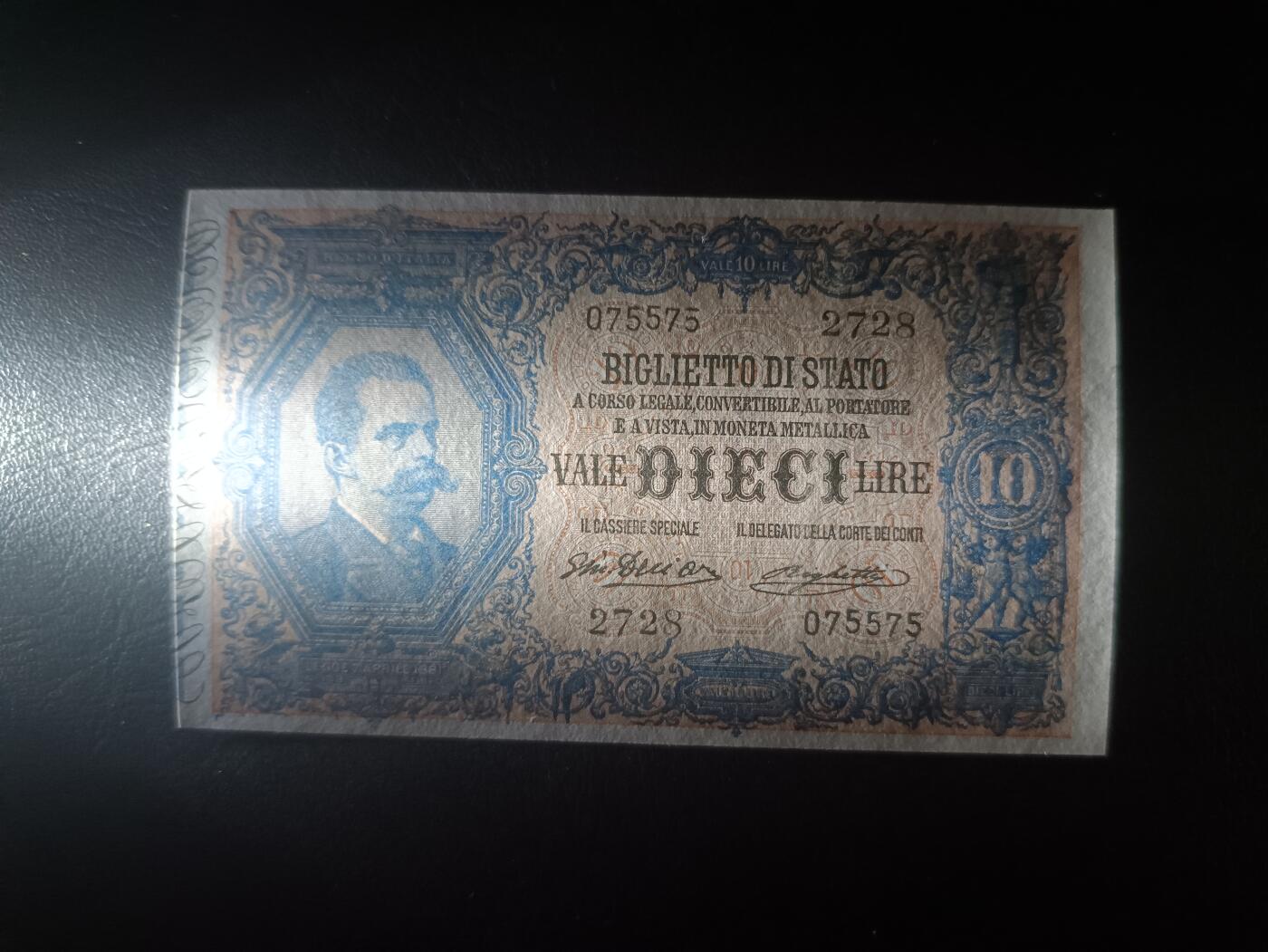 2026首期，总第211期 意大利1915年10里拉UNC-，稀有错版背面背逆版本，一战时期发行的代替金属货币的纸币替代品