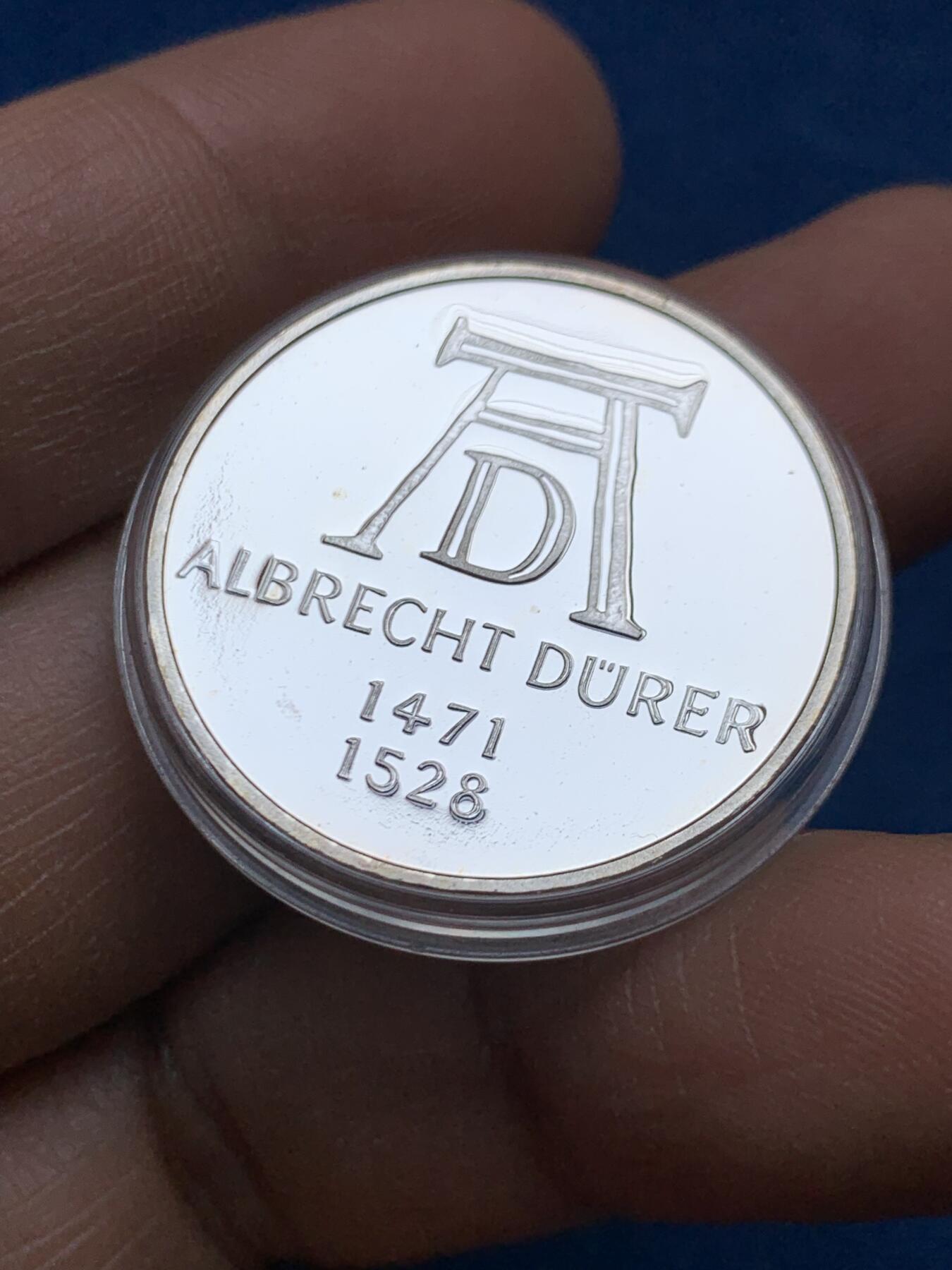 《竞宝斋》第452场 周日，周一 2场连拍 （全场包邮，欢迎送拍） 联邦德国1971年纪念丢勒诞辰500周年精制5马克银币