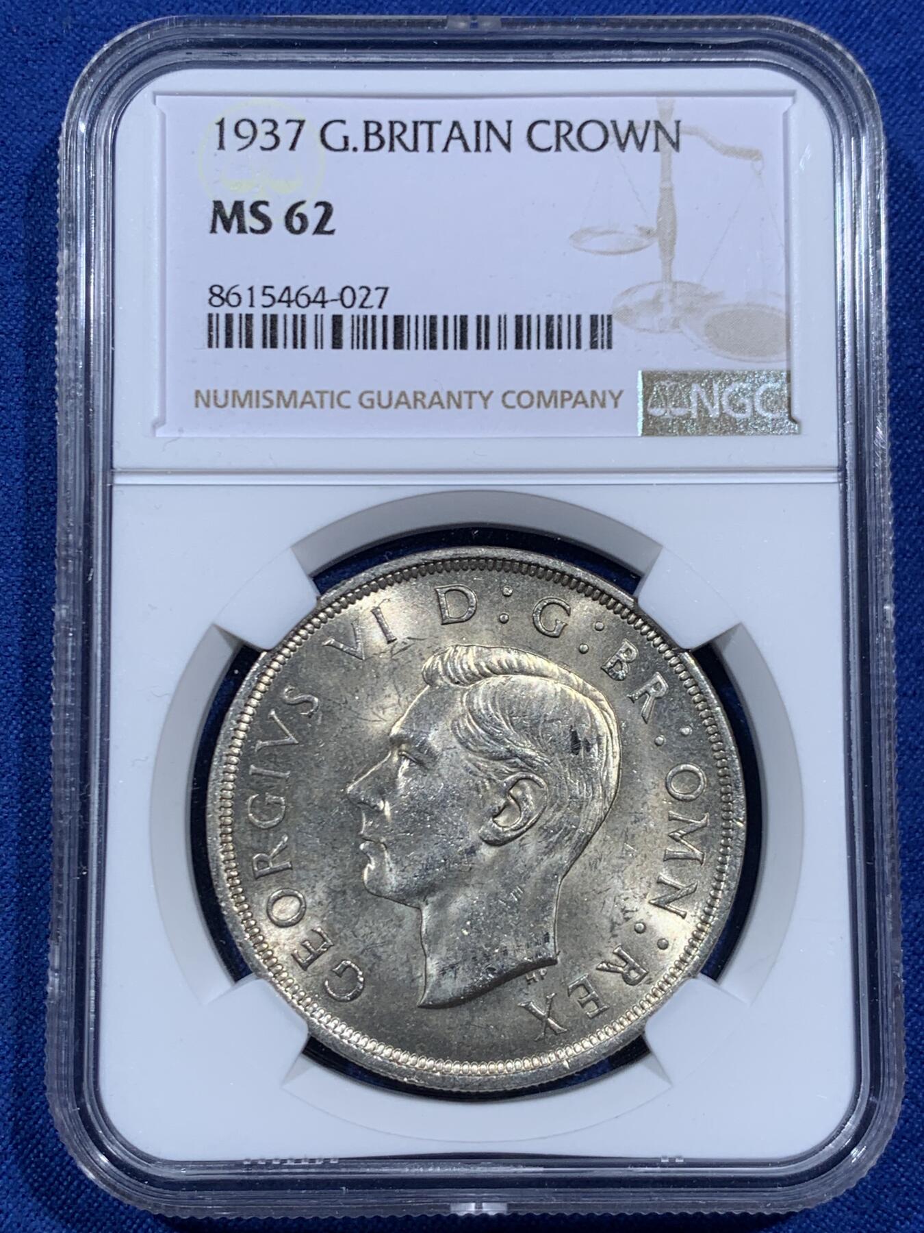 《竞宝斋》第452场 周日，周一 2场连拍 （全场包邮，欢迎送拍） NGC MS62 英国1937年乔治六世登基1克朗银币