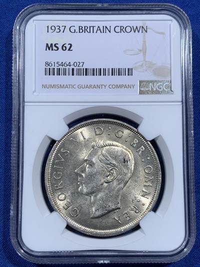 《竞宝斋》第452场 周日，周一 2场连拍 （全场包邮，欢迎送拍） - NGC MS62 英国1937年乔治六世登基1克朗银币