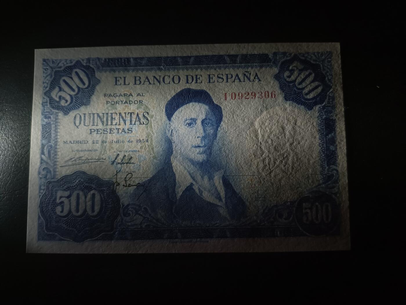 2026首期，总第211期 西班牙1954版500比塞塔UNC无47，画家朱洛加和他的托雷多城堡画作