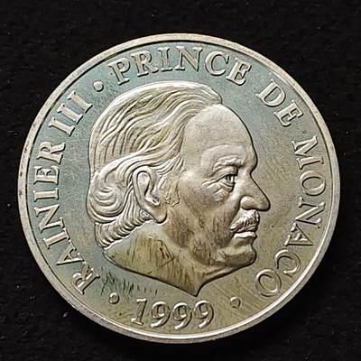 【全场包邮】纯粹捡漏拍491场（免费代拍第28场） - 摩纳哥1999年100法郎雷尼尔三世亲王统治50周年（31毫米15克）纪念银币