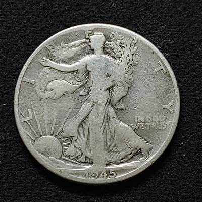 【全场包邮】纯粹捡漏拍491场（免费代拍第28场） - 美国1945年行走女神半元（30.6毫米12.5克）银币