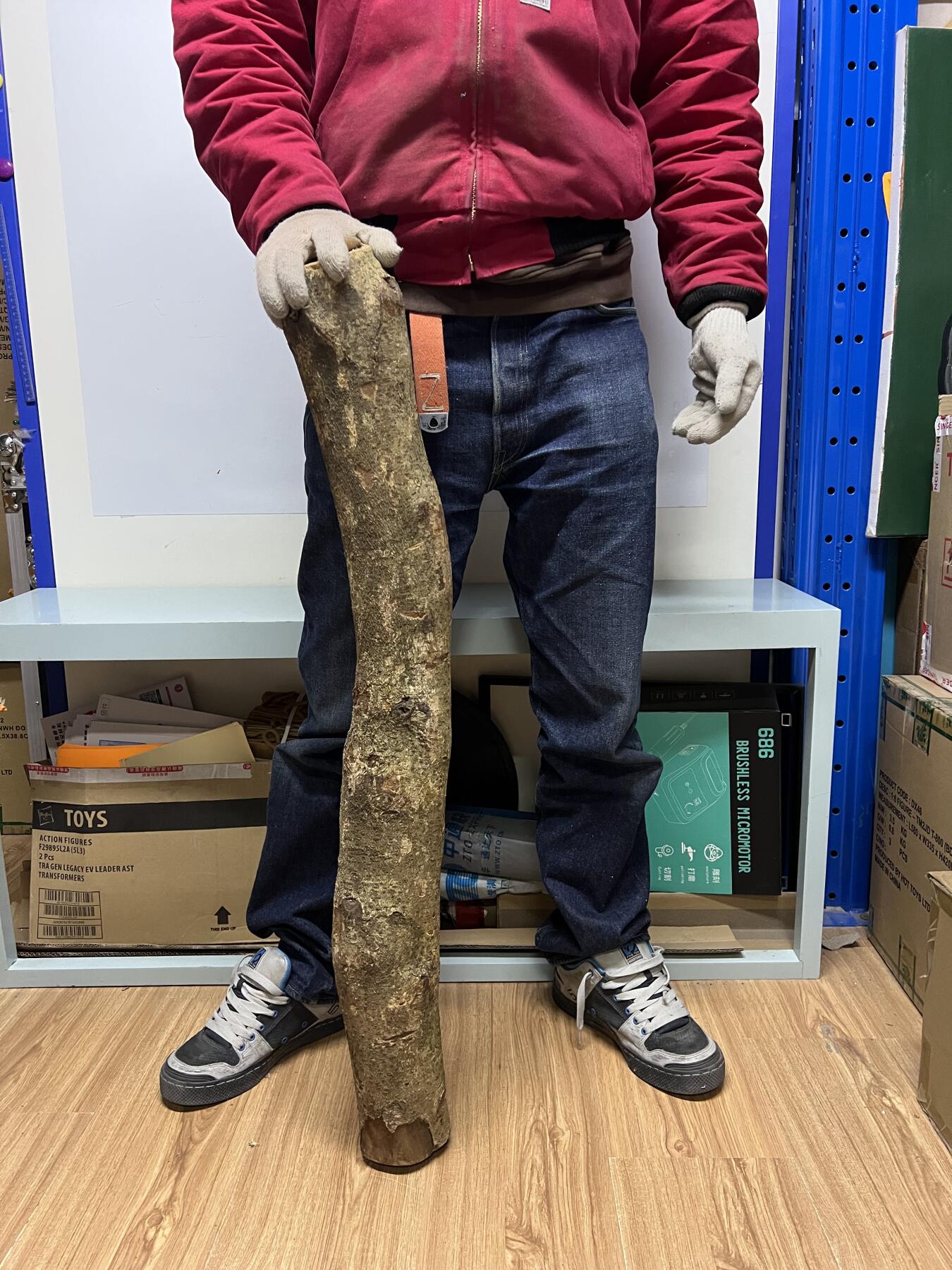 零元拍： 1227-2金丝楠 原木 一根带造型的 风水柱 横财（材）带皮， 尺寸：94/9.5/10/CM。抛光后金灿灿满香