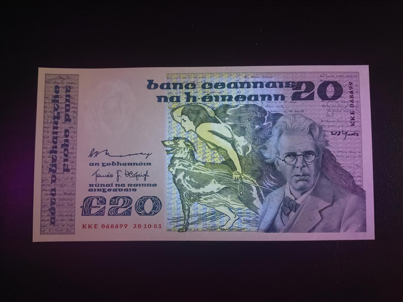 2026首期，总第211期 爱尔兰1981年20镑UNC无47倒置号068699，作家叶芝和大小布兰斯克群岛，少见中高面值