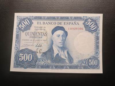 2026首期，总第211期 - 西班牙1954版500比塞塔UNC无47，画家朱洛加和他的托雷多城堡画作