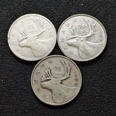 【全场包邮】纯粹捡漏拍490场（免费代拍第27场） - 加拿大各年份乔治六世25分（23.6毫米5.83克）银币（合计17.49克）