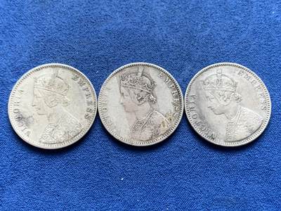 《竞宝斋》第452场 周日，周一 2场连拍 （全场包邮，欢迎送拍） - 三枚一组 英属印度1882年/1893年/1900年维多利亚女王1卢比银币