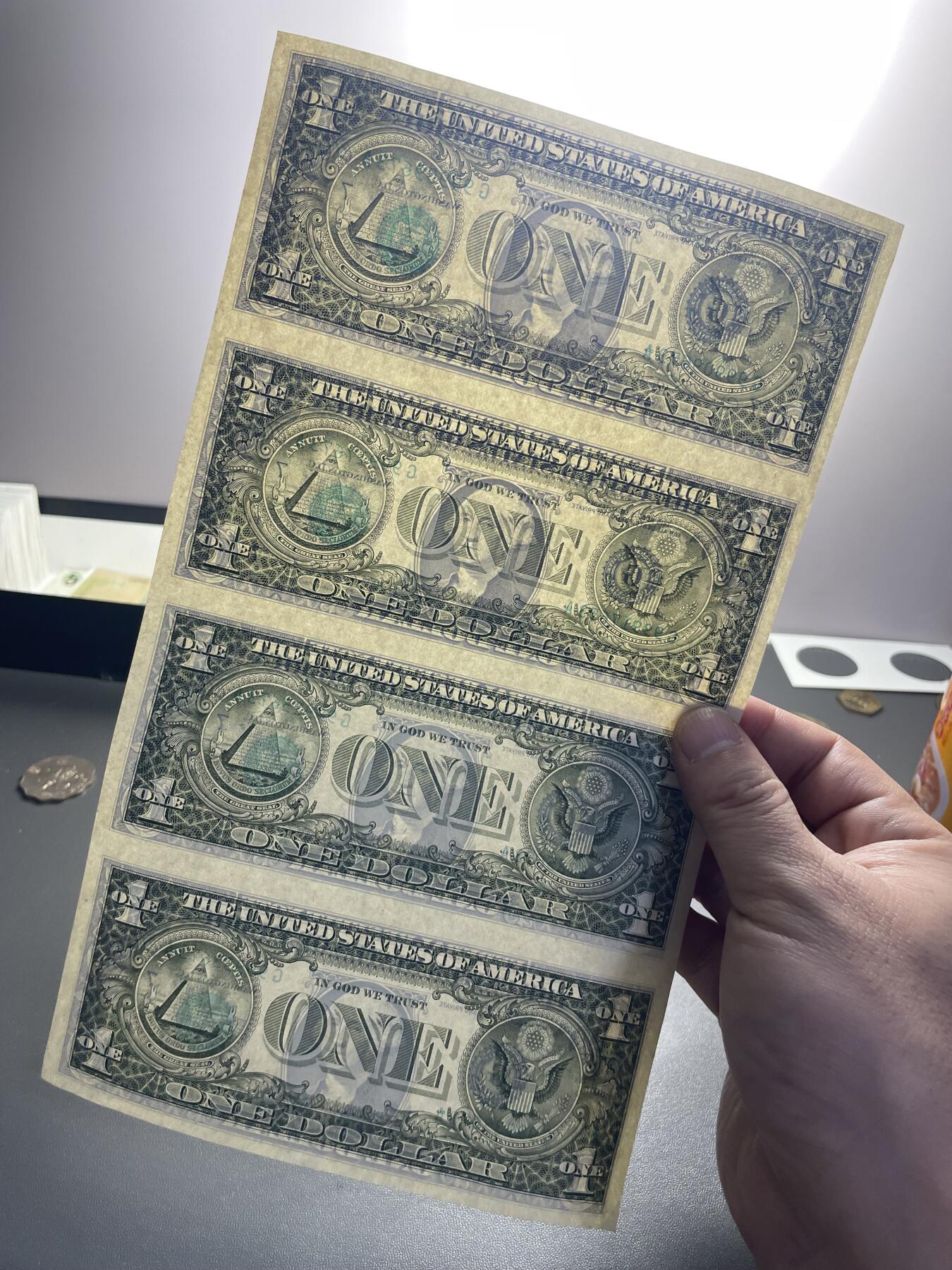 回流1228 美国1988年1美元四连钞 启始号999 连体钞