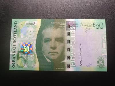 2026首期，总第211期 - 苏格兰银行2011年50镑UNC无47，诗人沃尔特斯科特和著名的船闸旅游景点-福尔柯克轮