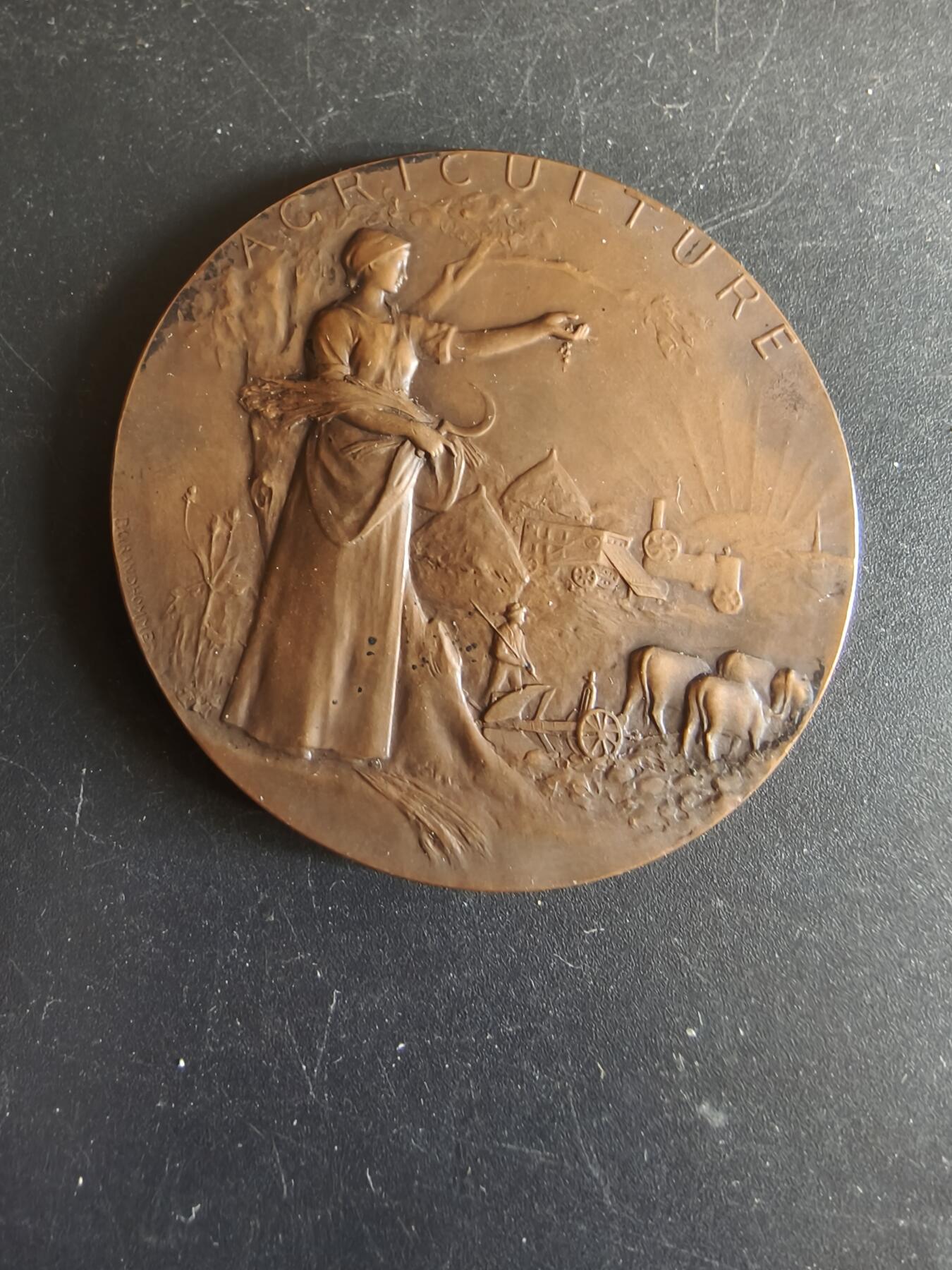 老王徽章第172期 法国圣朱利安昂日内瓦农业竞赛大铜章    原盒     直径50mm    重量47.4g      大师P.Grandhomme作品 