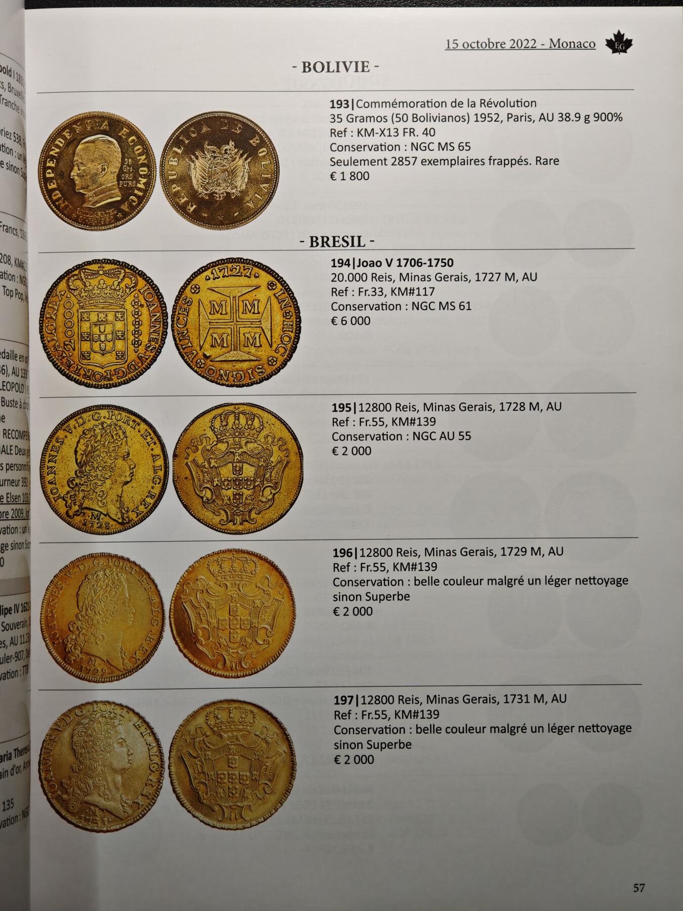 【德藏】世界币章拍卖第159期(元旦专场拍卖) 2022年 MONACO钱币拍卖会图录 全彩铜板纸印刷 全书约224页