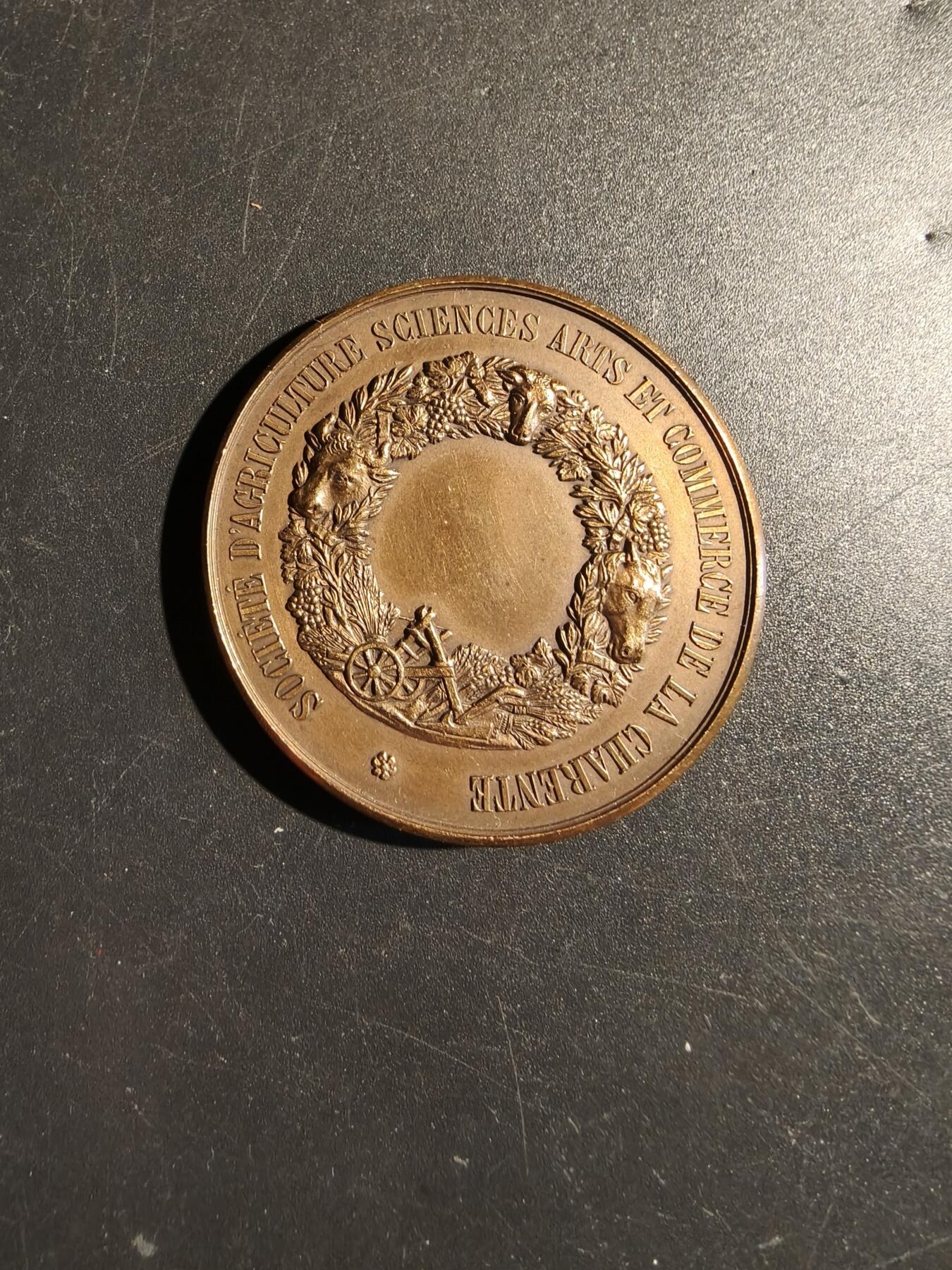 老王徽章第172期 法国奥利维尔·德·塞尔地区农业竞赛大铜章     直径42mm     重量35.8g