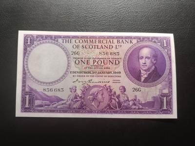 2026首期，总第211期 - 苏格兰国家商业银行1949年1镑AUNC，银行创始人和银行大徽章，少见早期紫色版本