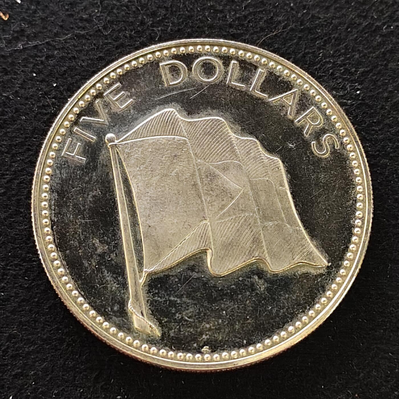 【全场包邮】纯粹捡漏拍491场（免费代拍第28场） 巴哈马群岛1974年5元国旗精制（45毫米42.12克）纪念银币