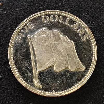 【全场包邮】纯粹捡漏拍491场（免费代拍第28场） - 巴哈马群岛1974年5元国旗精制（45毫米42.12克）纪念银币