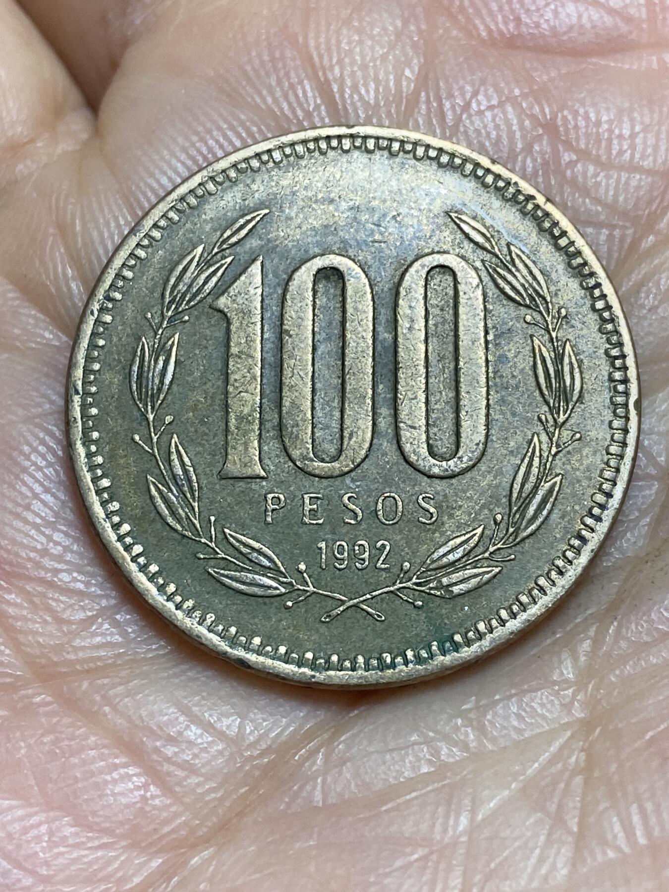 2026年第一场(总第一百七十场）外国好品散币场(免佣金) 智利🇨🇱1992年100比索(第二版，弯尾9版)