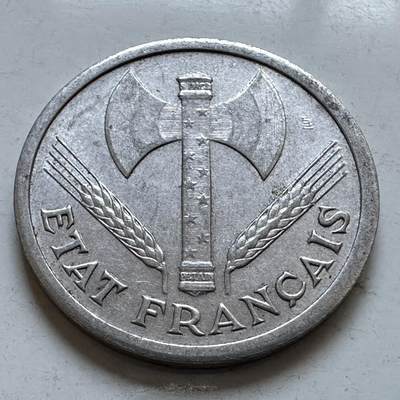 🌹外币初藏🌹🐯2025年第147场  每周二四六晚8️⃣点 接代拍 - 法国1943年维希政府权斧2法郎 b