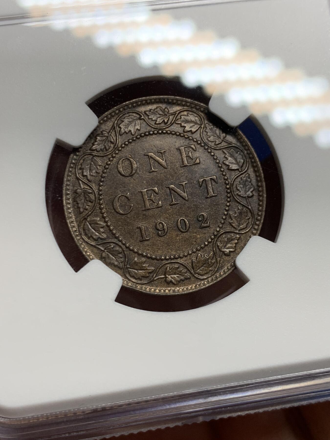 《竞宝斋》第452场 周日，周一 2场连拍 （全场包邮，欢迎送拍） NGC UNCD 加拿大1902年爱德华七世一分铜币，细节佳，首年