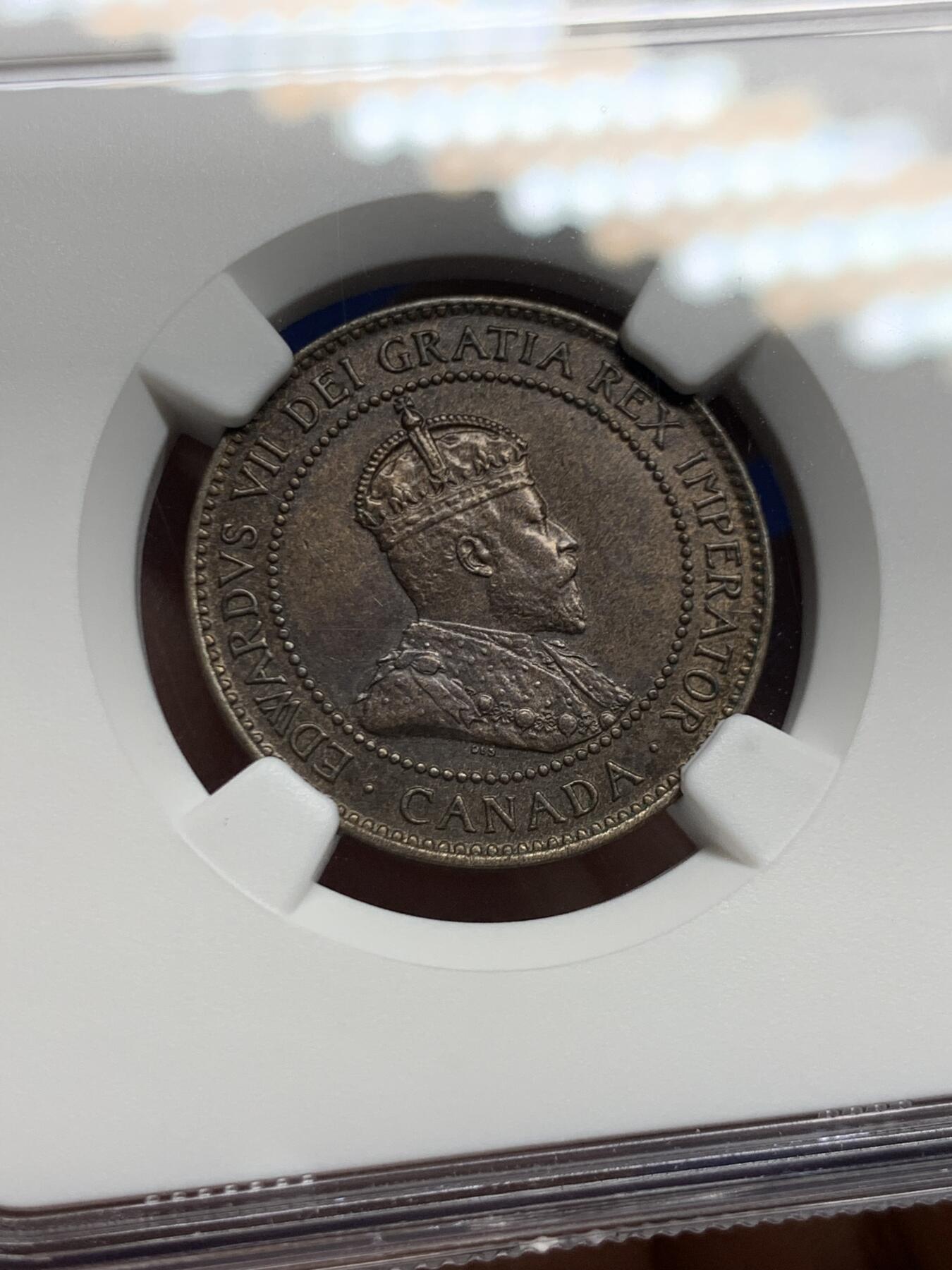 《竞宝斋》第452场 周日，周一 2场连拍 （全场包邮，欢迎送拍） NGC UNCD 加拿大1902年爱德华七世一分铜币，细节佳，首年