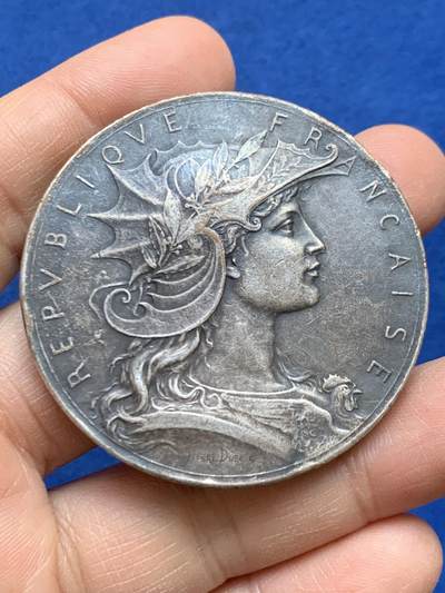 《竞宝斋》第452场 周日，周一 2场连拍 （全场包邮，欢迎送拍） - 法国南希射击俱乐部镀银铜章 74.2克 50.4mm 丰饶角铜标