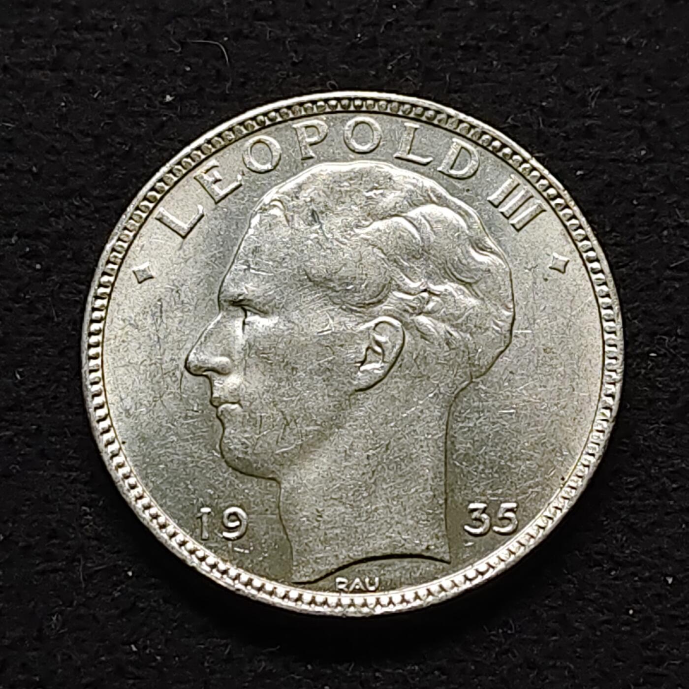 【全场包邮】纯粹捡漏拍490场（免费代拍第27场） 比利时1935年利奥波德三世20法郎（28毫米11克）银币