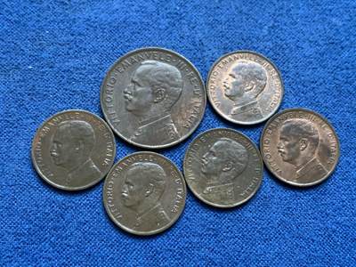 《竞宝斋》第452场 周日，周一 2场连拍 （全场包邮，欢迎送拍） - 六枚一组 意大利1914/1916年1分/2分拿花铜币