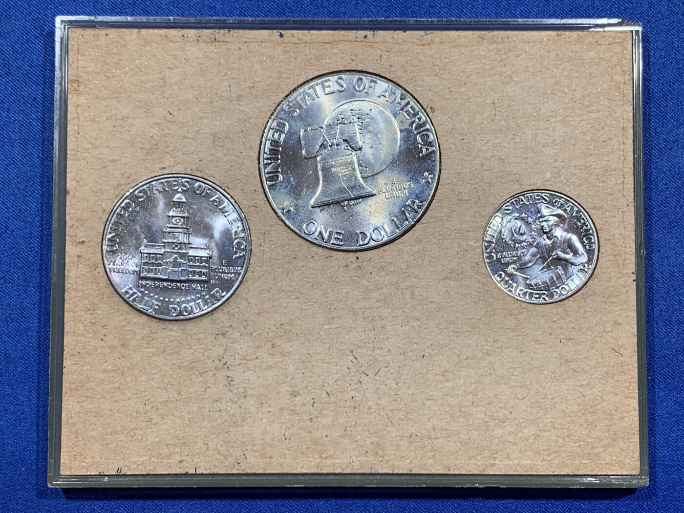 《竞宝斋》第452场 周日，周一 2场连拍 （全场包邮，欢迎送拍） 美国1976年独立200周年纪念套币 三枚装