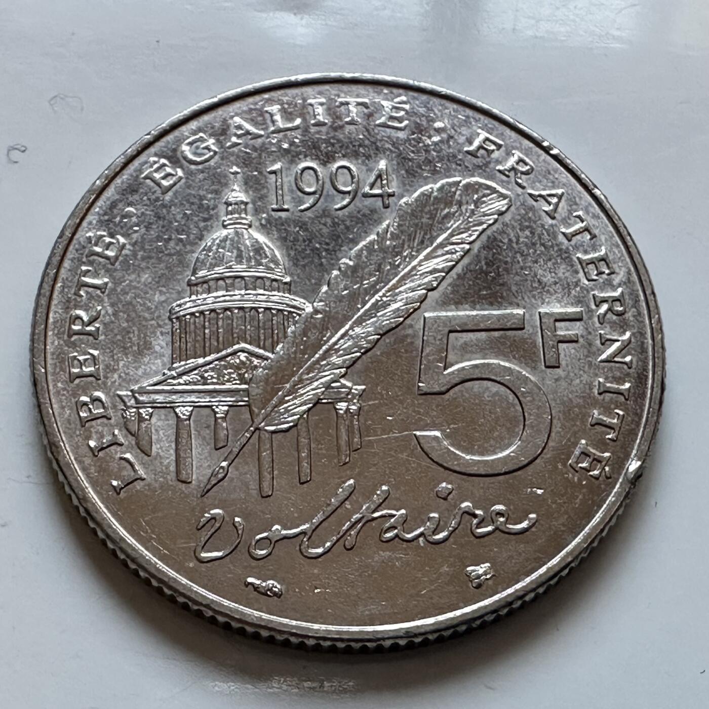 🌹外币初藏🌹🐯2025年第147场  每周二四六晚8️⃣点 接代拍 法国1994年5法郎纪念币