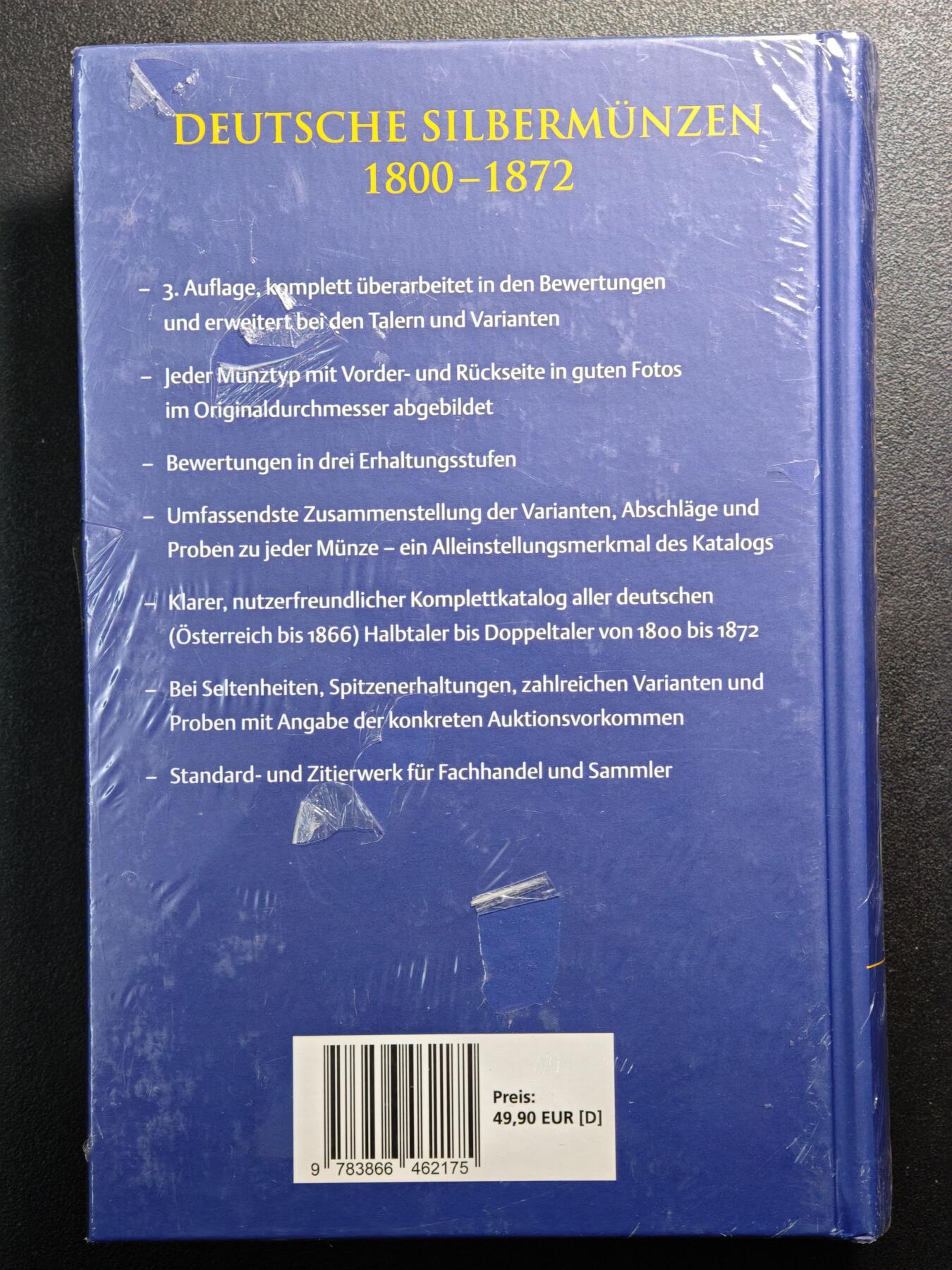 【德藏】世界币章拍卖第159期(元旦专场拍卖) 全新未拆封 1800-1872年德国银币目录 从半泰勒到2泰勒 铜版纸印刷 全书约706页