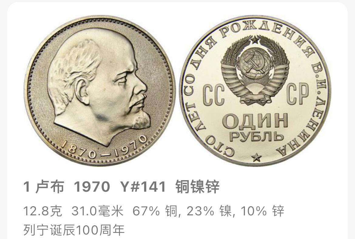 回流1228 1970年苏联 列宁诞辰100周年1卢布纪念币