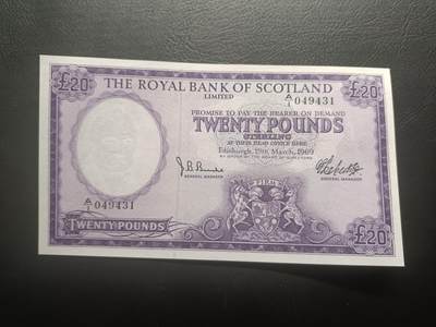 2026首期，总第211期 - 苏格兰皇家银行1969年20镑AUNC首冠A/1，稀有的早期高面值，第二代福斯桥