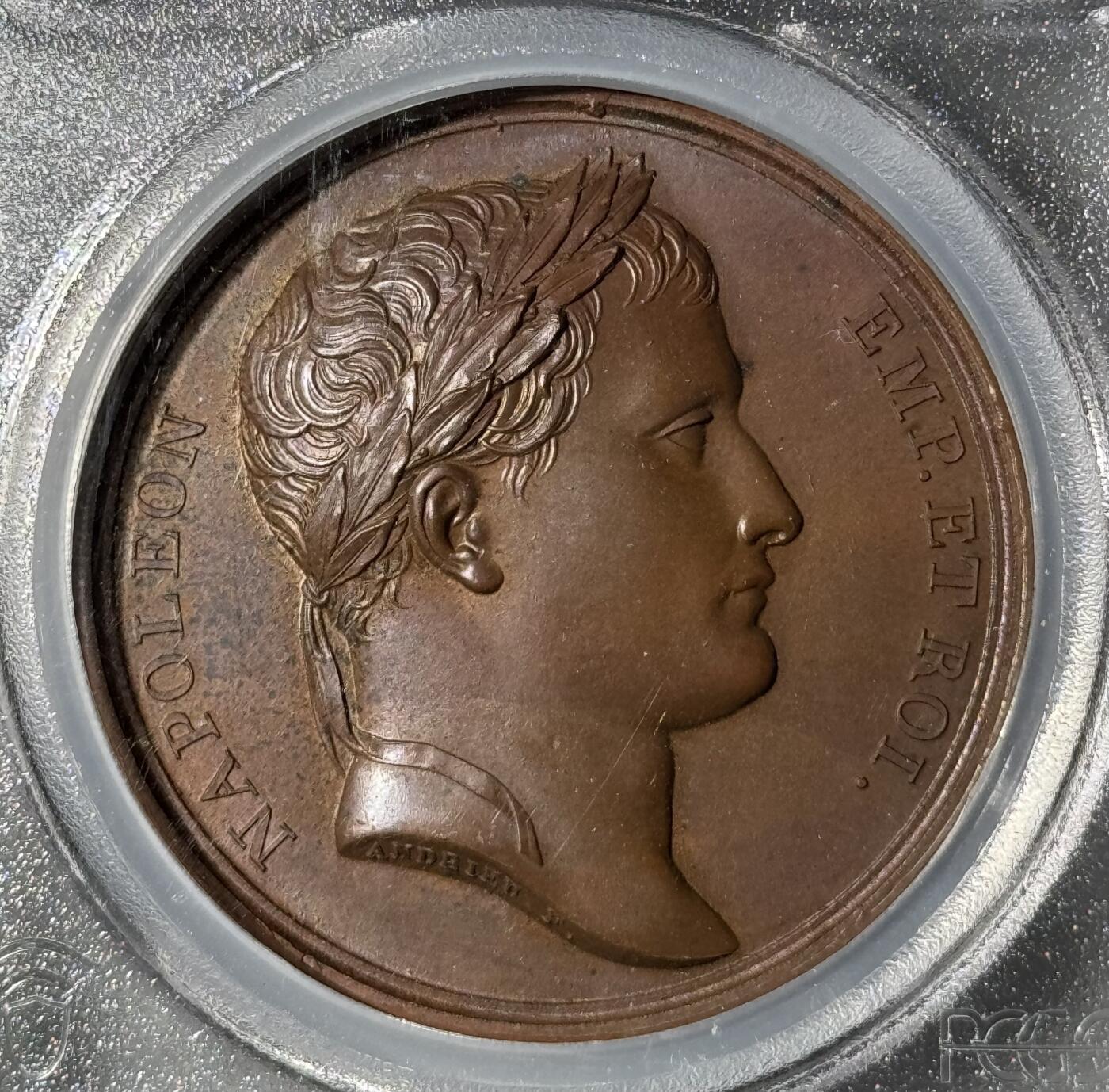 法国1807年拿破仑一世尼斯至罗马之路竣工原铸铜章 PCGS-SP64 