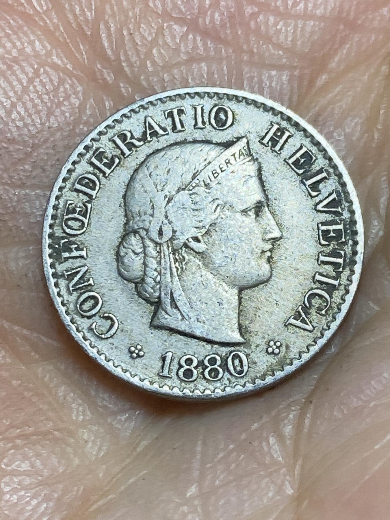 2026年第一场(总第一百七十场）外国好品散币场(免佣金) 稀少早期年份–瑞士🇨🇭1880年5拉彭(第二版，B标伯尔尼造)