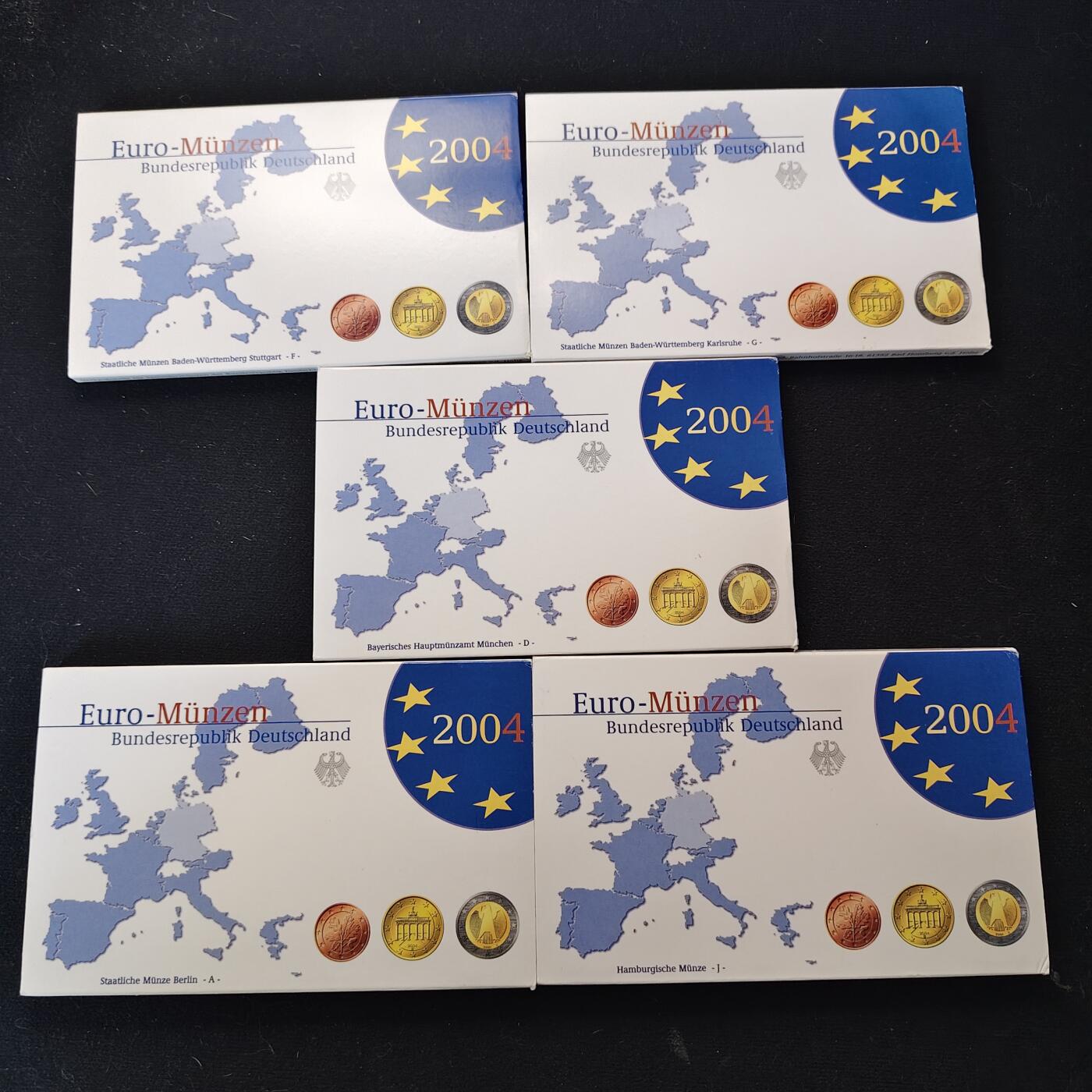 【全场包邮】纯粹捡漏拍491场（免费代拍第28场） 德国2004年欧元版官方精制套币5厂号全套