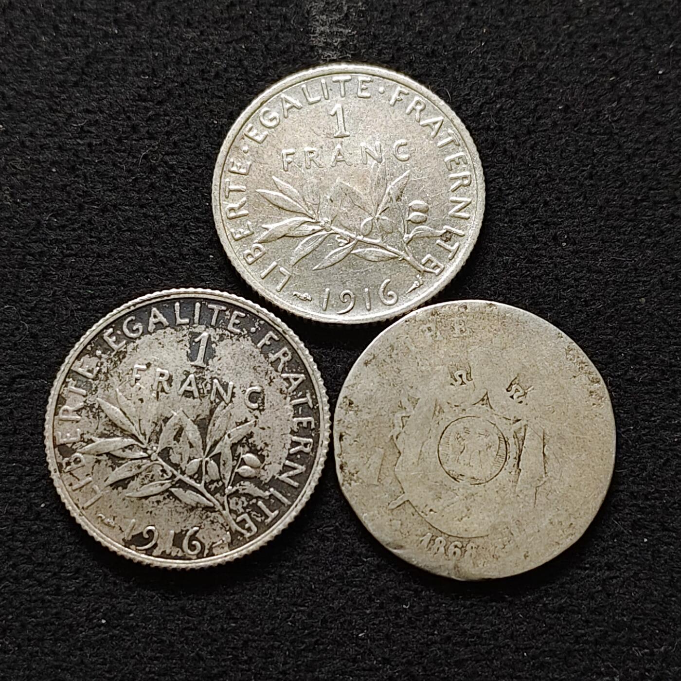 【全场包邮】纯粹捡漏拍491场（免费代拍第28场） 法国播种女神/拿三1法郎（23毫米5克）银币3枚一组（共计15克）