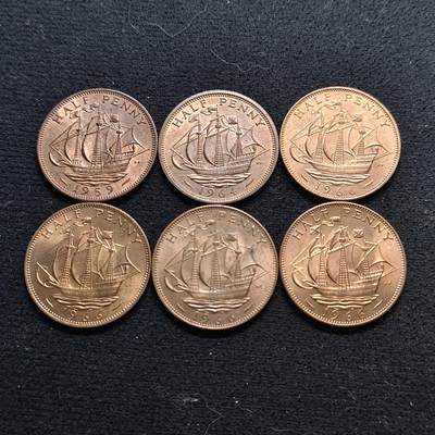 【全场包邮】纯粹捡漏拍490场（免费代拍第27场） - 英国各年份女王半便士铜币6枚一组 UNC-BU品相